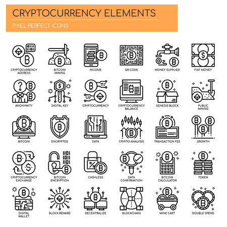 Cryptocurrency Elements , Thin Line and Pixel Perfect Iconsのイラスト素材