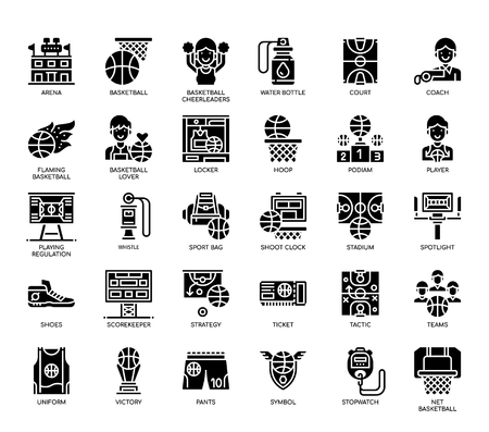Basketball Elements , Glyph Iconsのイラスト素材