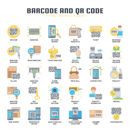 Barcode and QR Code , Thin Line and Pixel Perfect Iconsのイラスト素材