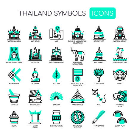 Thailand Symbols , Thin Line and Pixel Perfect Iconsのイラスト素材