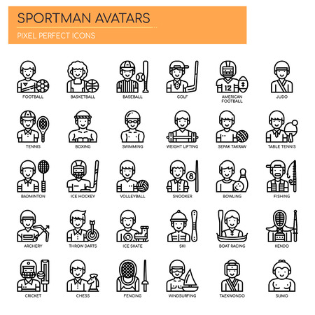 Sportman Avatars , Thin Line and Pixel Perfect Iconsのイラスト素材