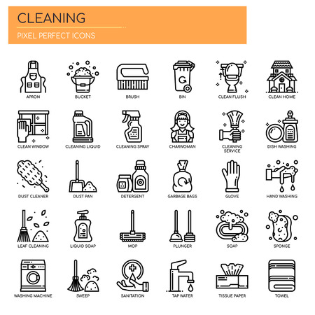 Cleaning Elements , Thin Line and Pixel Perfect Iconsのイラスト素材
