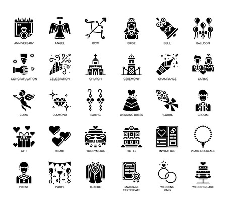 Wedding Elements , Glyph Iconsのイラスト素材