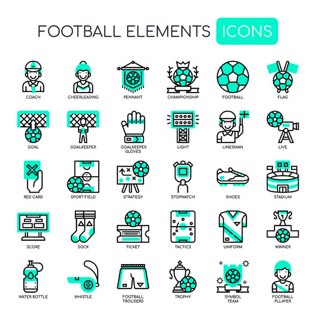Football Elements , Thin Line and Pixel Perfect Iconsのイラスト素材