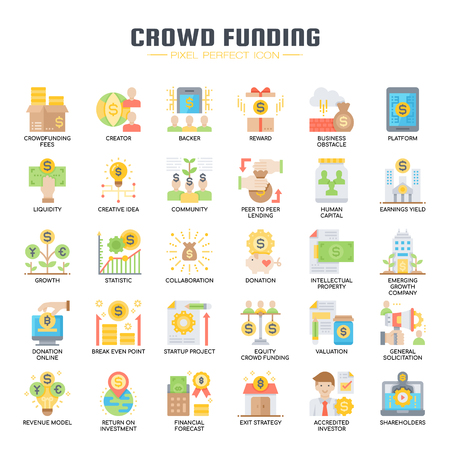 Crowdfunding , Thin Line and Pixel Perfect Iconsのイラスト素材