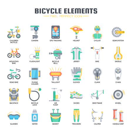 Bicycle Elements , Thin Line and Pixel Perfect Iconsのイラスト素材