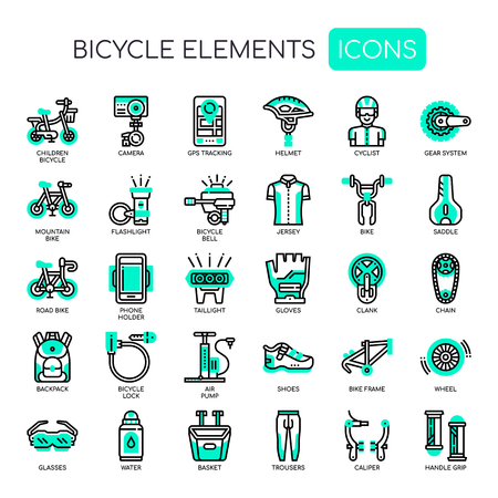 Bicycle Elements , Thin Line and Pixel Perfect Iconsのイラスト素材