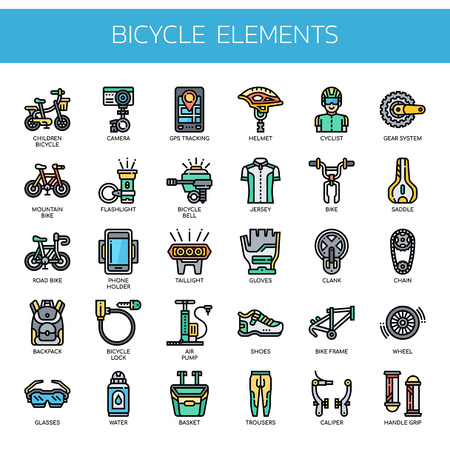 Bicycle Elements , Thin Line and Pixel Perfect Iconsのイラスト素材