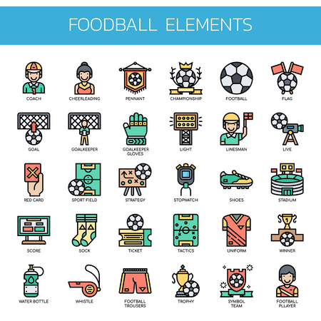 Football Elements , Thin Line and Pixel Perfect Iconsのイラスト素材