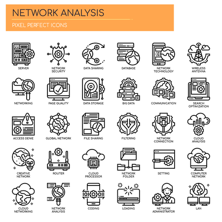 Network Analysis , Thin Line and Pixel Perfect Iconsのイラスト素材