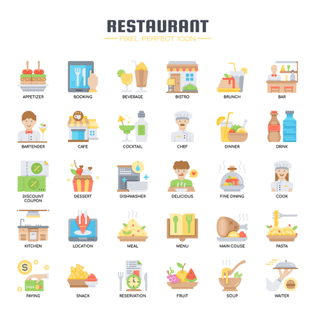 Restaurant Elements , Thin Line and Pixel Perfect Iconsのイラスト素材
