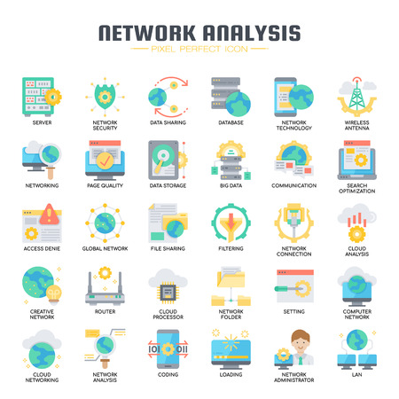 Network Analysis , Thin Line and Pixel Perfect Iconsのイラスト素材