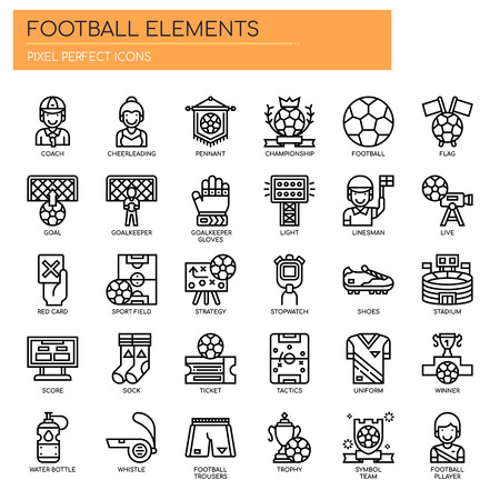 Football Elements , Thin Line and Pixel Perfect Iconsのイラスト素材