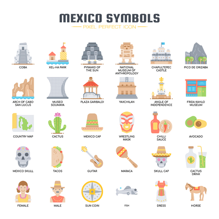 Mexico Elements , Thin Line and Pixel Perfect Iconsのイラスト素材