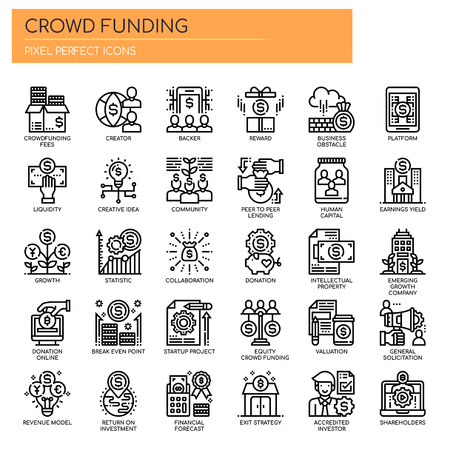 Crowdfunding , Thin Line and Pixel Perfect Iconsのイラスト素材