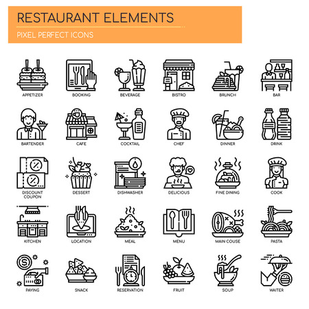 Restaurant Elements , Thin Line and Pixel Perfect Iconsのイラスト素材