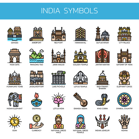 India Symbols , Thin Line and Pixel Perfect Iconsのイラスト素材
