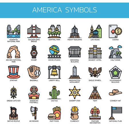 America Symbols , Thin Line and Pixel Perfect Iconsのイラスト素材