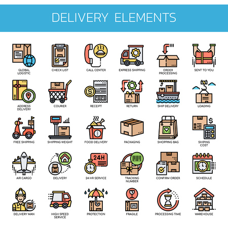 Delivery Elements , Thin Line and Pixel Perfect Iconsのイラスト素材