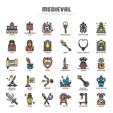 Medieval Elements , Thin Line and Pixel Perfect Iconsのイラスト素材