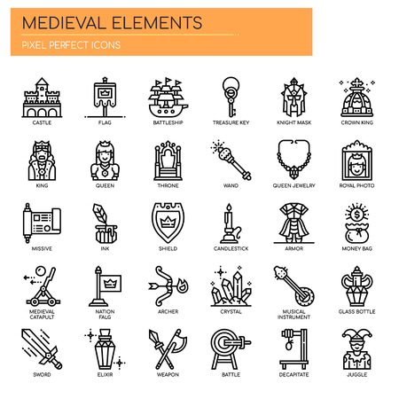 Medieval Elements , Thin Line and Pixel Perfect Iconsのイラスト素材