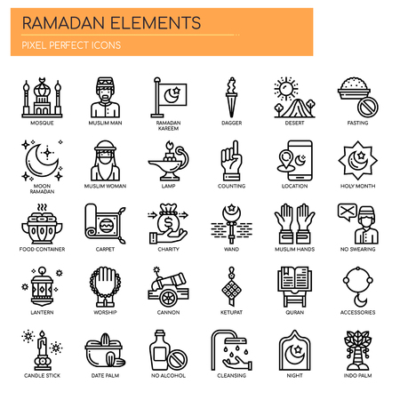 Ramadan Elements , Thin Line and Pixel Perfect Iconsのイラスト素材
