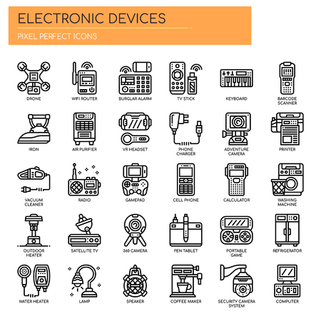 Electronic Devices , Thin Line and Pixel Perfect Iconsのイラスト素材