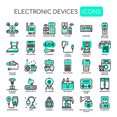 Electronic Devices , Thin Line and Pixel Perfect Iconsのイラスト素材