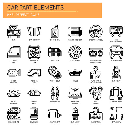 Car Parts , Thin Line and Pixel Perfect Iconsのイラスト素材