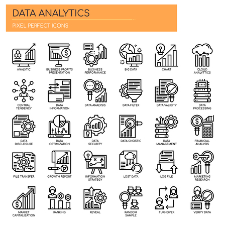 Data Analytics , Thin Line and Pixel Perfect Iconsのイラスト素材