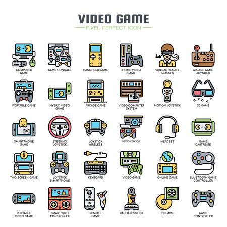 Video Games , Thin Line and Pixel Perfect Iconsのイラスト素材