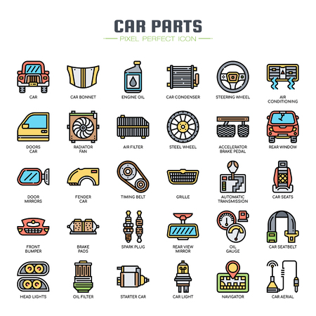 Car Parts , Thin Line and Pixel Perfect Iconsのイラスト素材