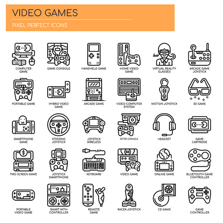 Video Games , Thin Line and Pixel Perfect Iconsのイラスト素材
