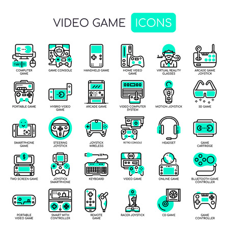 Video Games , Thin Line and Pixel Perfect Iconsのイラスト素材