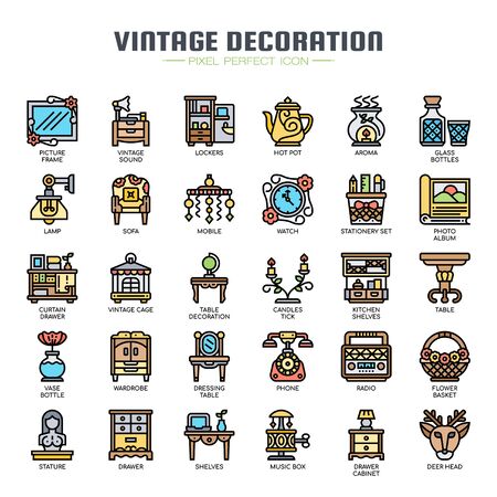 Vintage Decoration , Thin Line and Pixel Perfect Iconsのイラスト素材