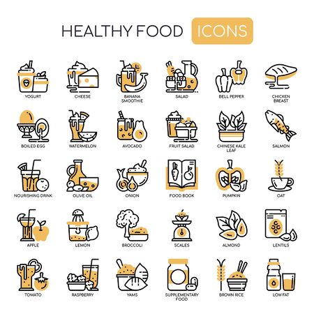 Healthy Food , Thin Line and Pixel Perfect Iconsのイラスト素材