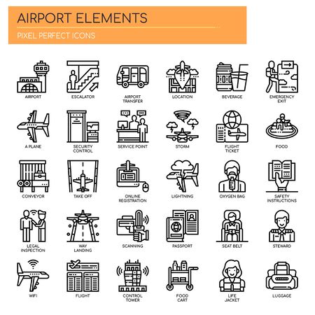 Airport Elements , Thin Line and Pixel Perfect Iconsのイラスト素材