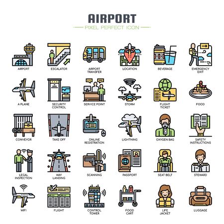 Airport Elements , Thin Line and Pixel Perfect Iconsのイラスト素材