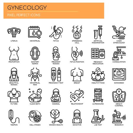 Gynecology , Thin Line and Pixel Perfect Iconsのイラスト素材