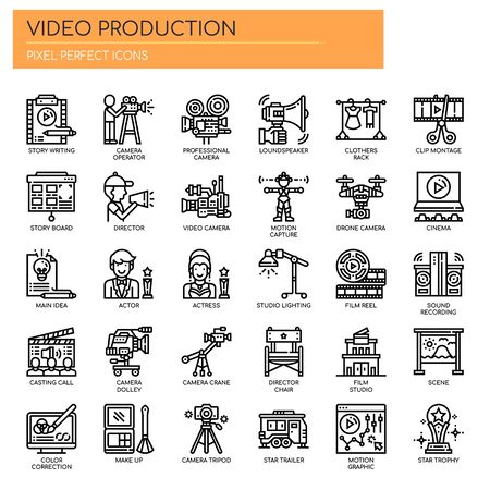 Video Production , Thin Line and Pixel Perfect Iconsのイラスト素材