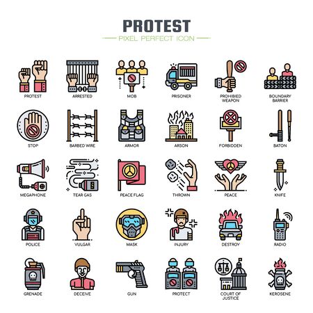 Protest Elements , Thin Line and Pixel Perfect Iconsのイラスト素材
