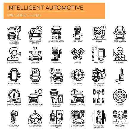 Inteligent Automotive , Thin Line and Pixel Perfect Iconsのイラスト素材