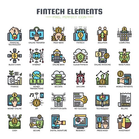 Fintech Elements , Thin Line and Pixel Perfect Iconsのイラスト素材