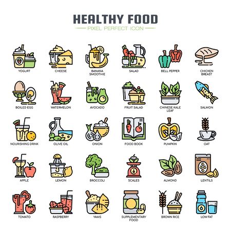 Healthy Food , Thin Line and Pixel Perfect Iconsのイラスト素材