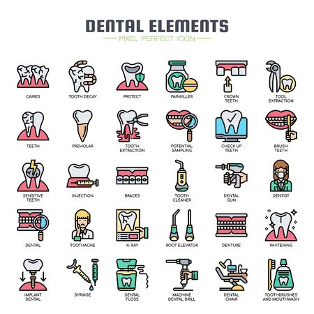 Dental Elements , Thin Line and Pixel Perfect Iconsのイラスト素材