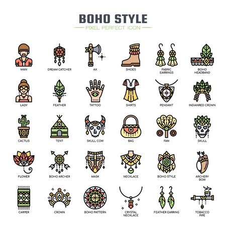 Boho Style , Thin Line and Pixel Perfect Iconsのイラスト素材