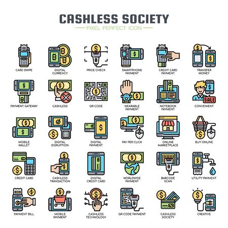 Cashless Society , Thin Line and Pixel Perfect Iconsのイラスト素材