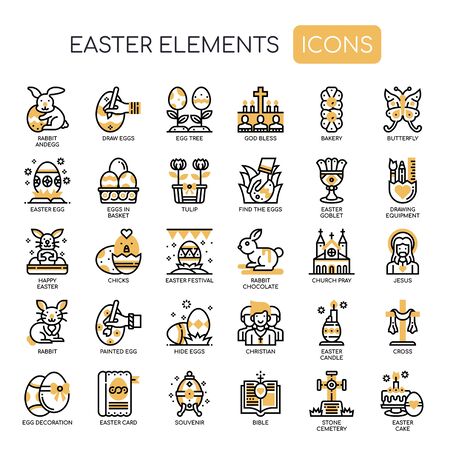 Easter Elements , Thin Line and Pixel Perfect Iconsのイラスト素材