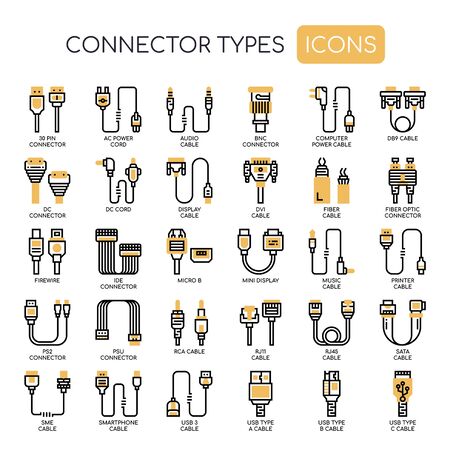 Connector Types , Thin Line and Pixel Perfect Iconsのイラスト素材