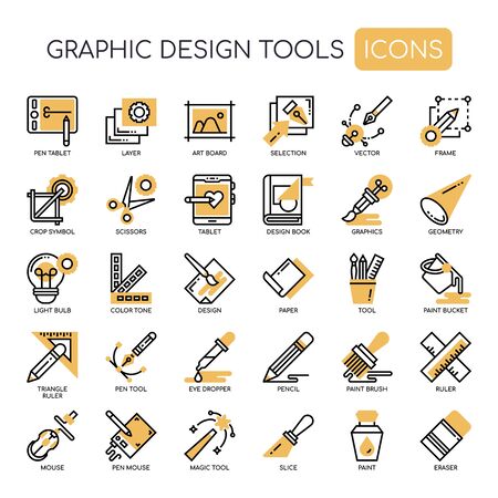 Graphic Design Tools , Thin Line and Pixel Perfect Iconsのイラスト素材